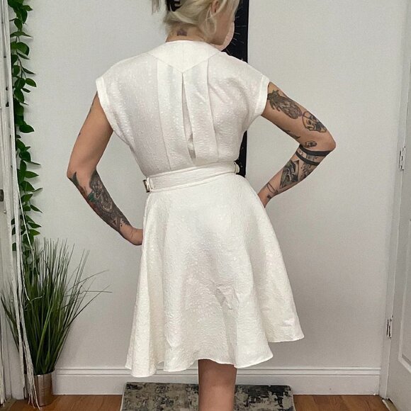 Rachel Zoe Cap Sleeve Textured A-Line Evening Dress Size 0 White - Picture 9 of 12